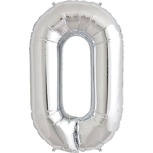 34" Silver Number 0 Foil Balloon