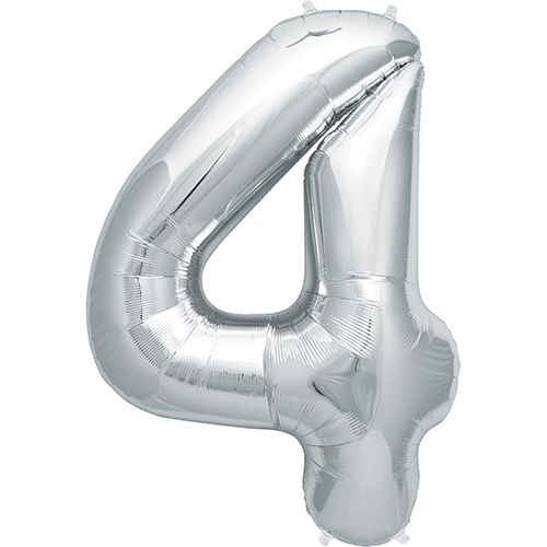 34" Silver Number 4 Foil Balloon (K)
