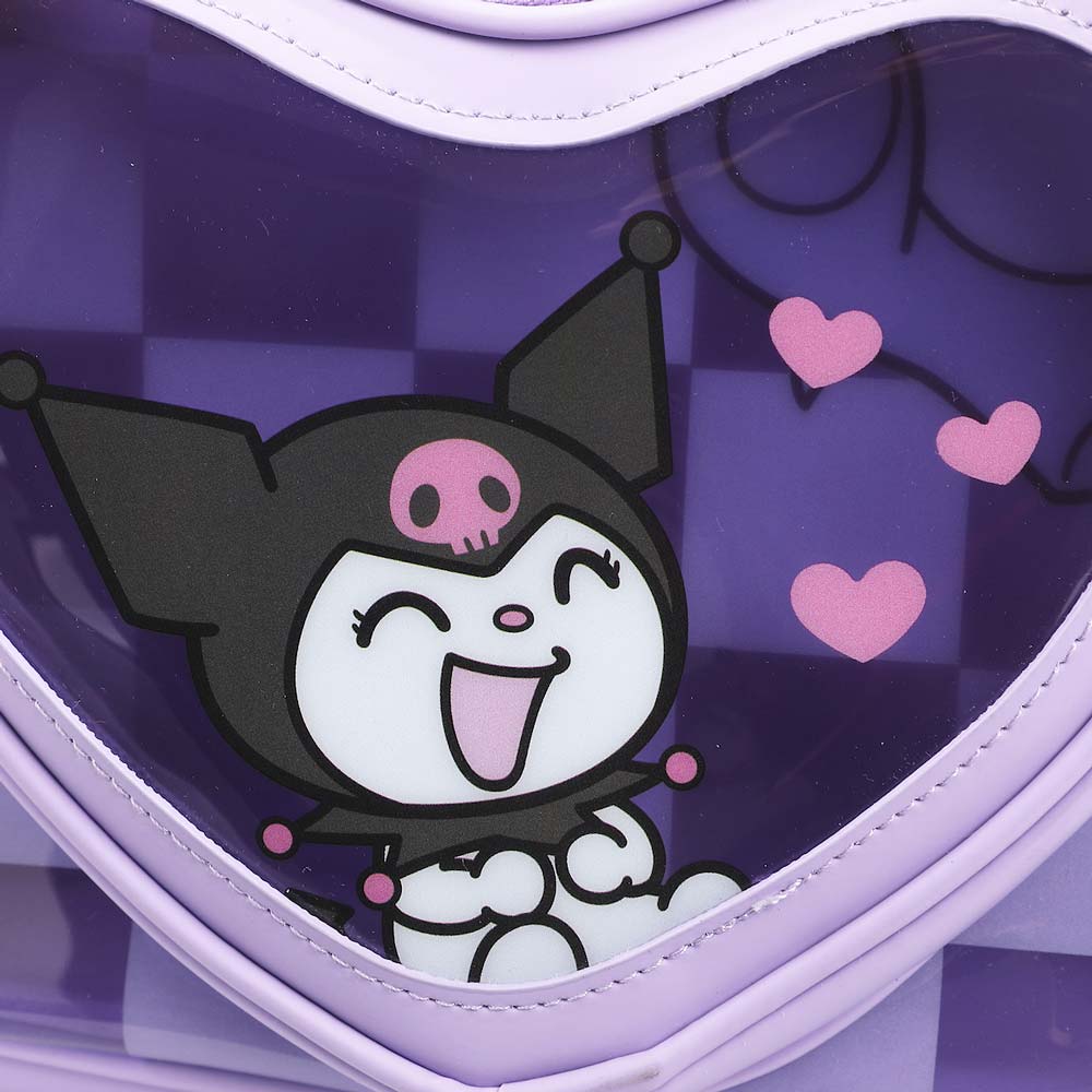 Kuromi Checkered Peekaboo Heart Purple Clear Mini Backpack