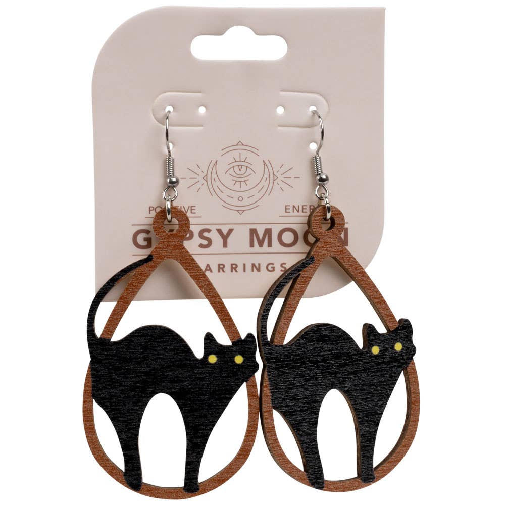 Black Cat Wood Earrings