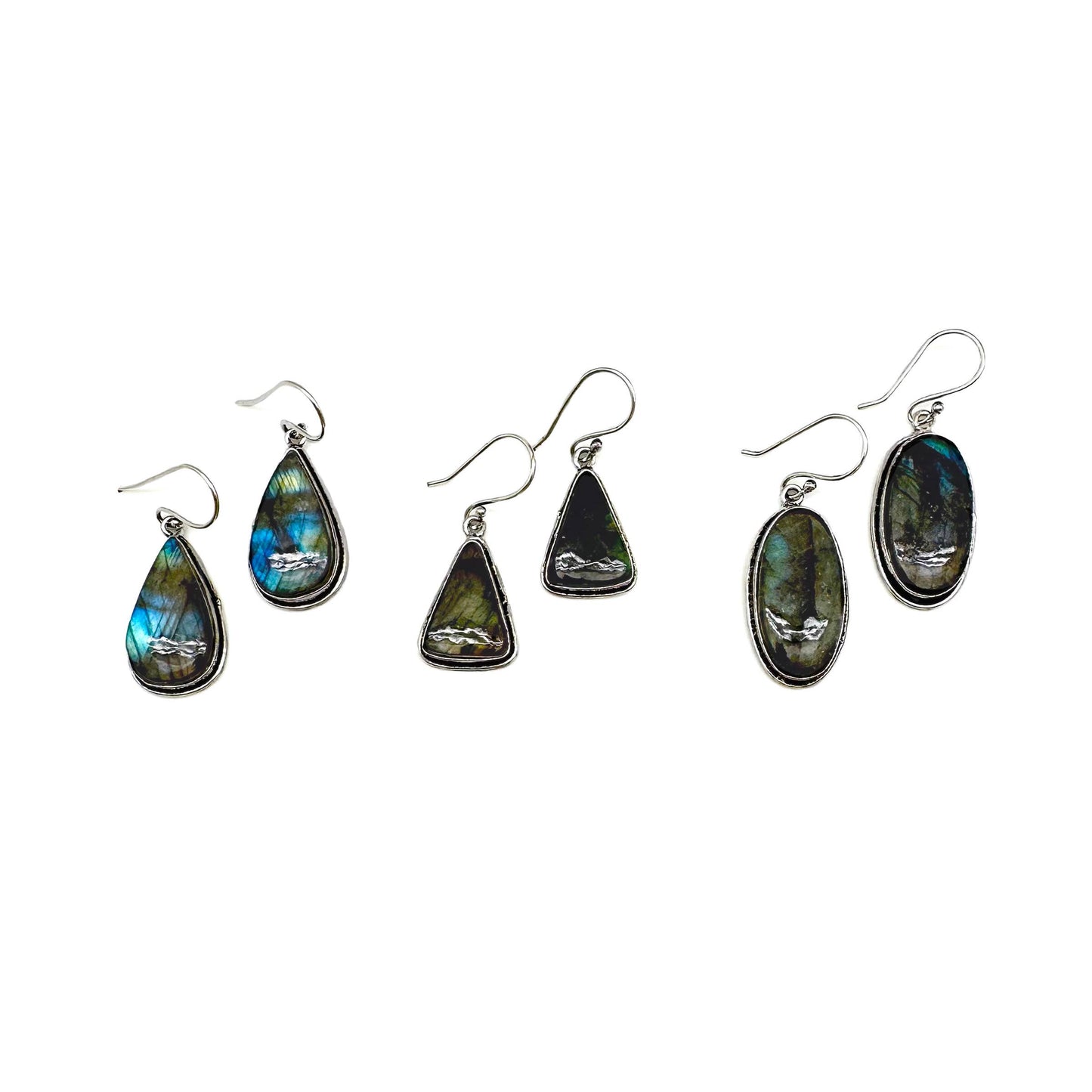 Labradorite Semiprecious Large Stone Earrings