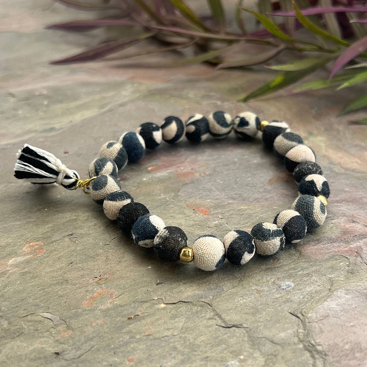 Aasha Monochrome Stackable Tassel Kantha Handcraft Bracelet
