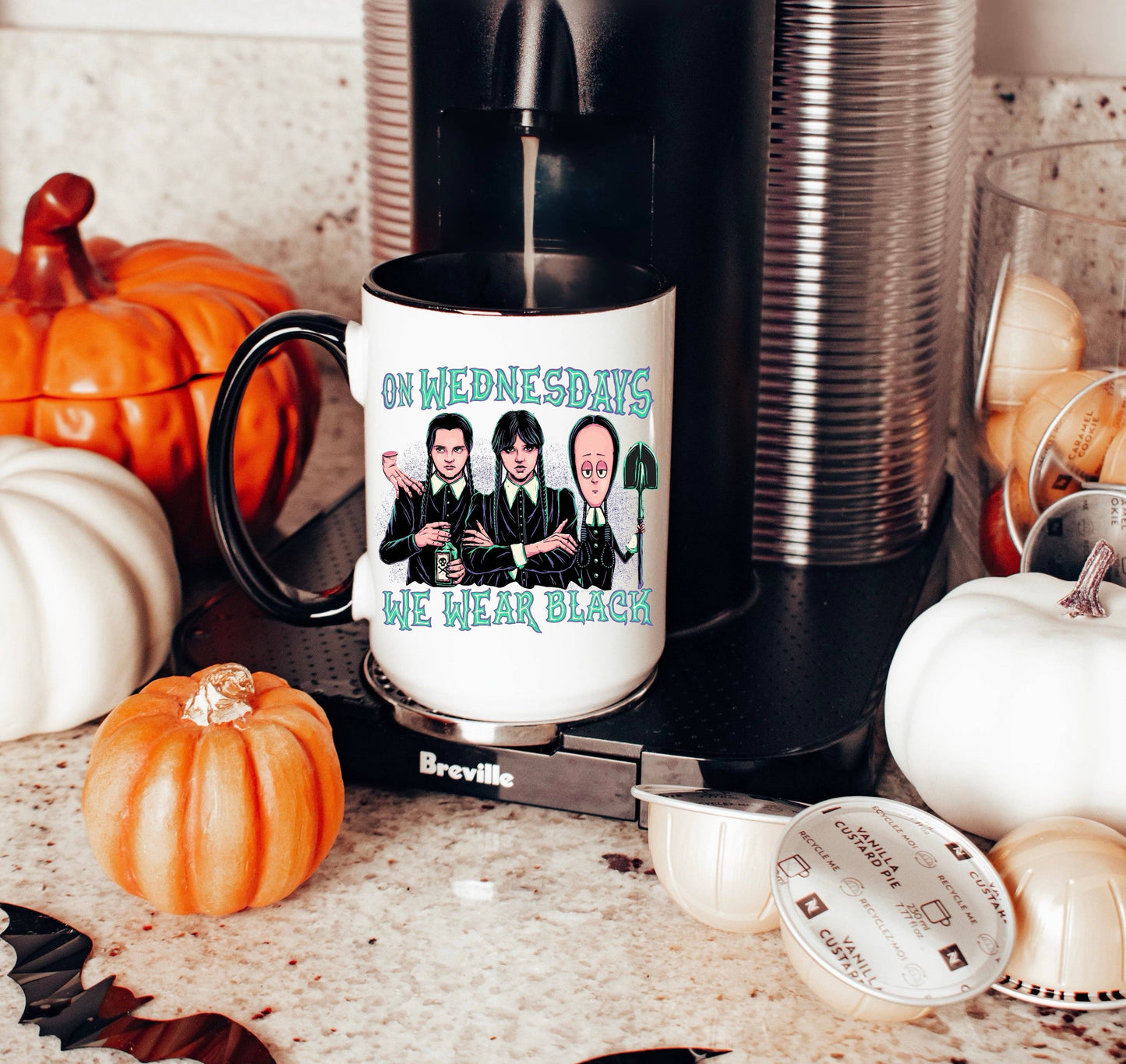 On Wednesdays We Wear Black Mug with Black Handle