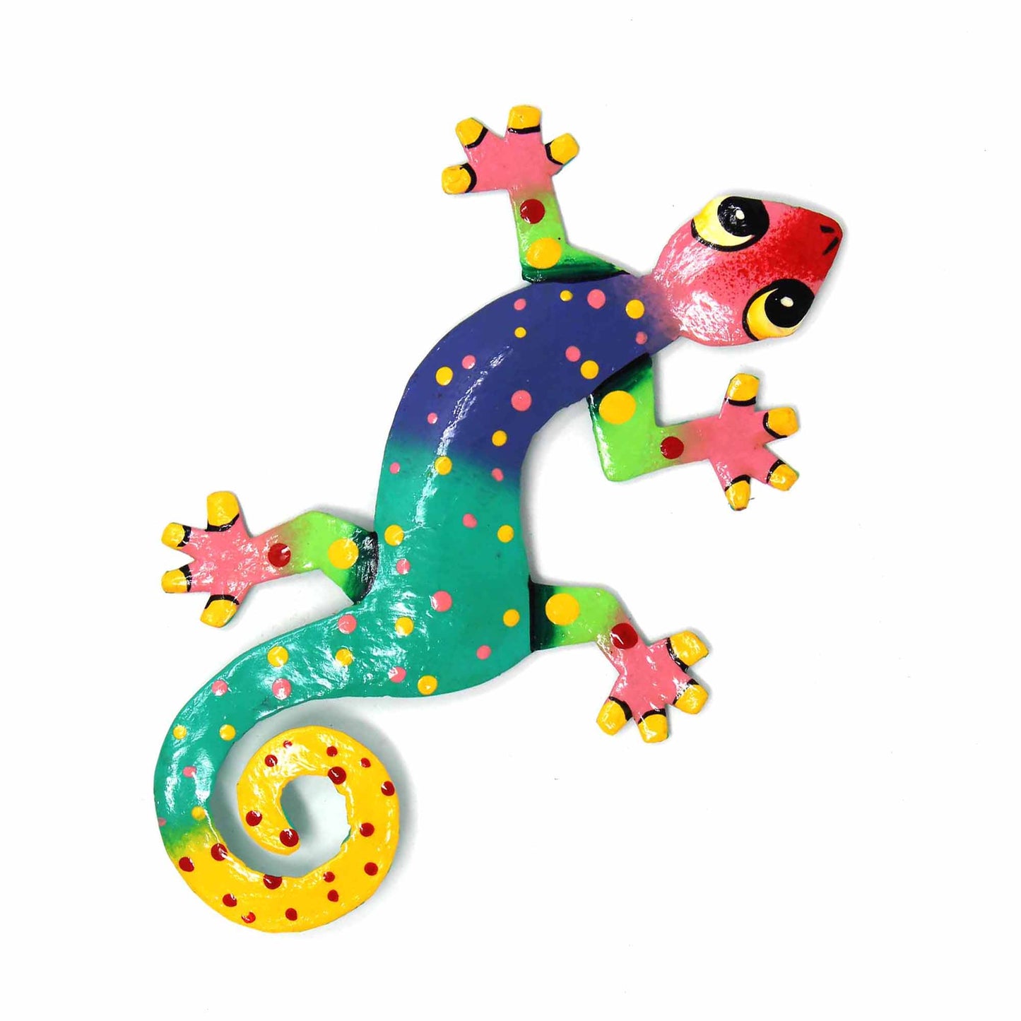 Painted Metal Drum Art Gecko Wall Hanging