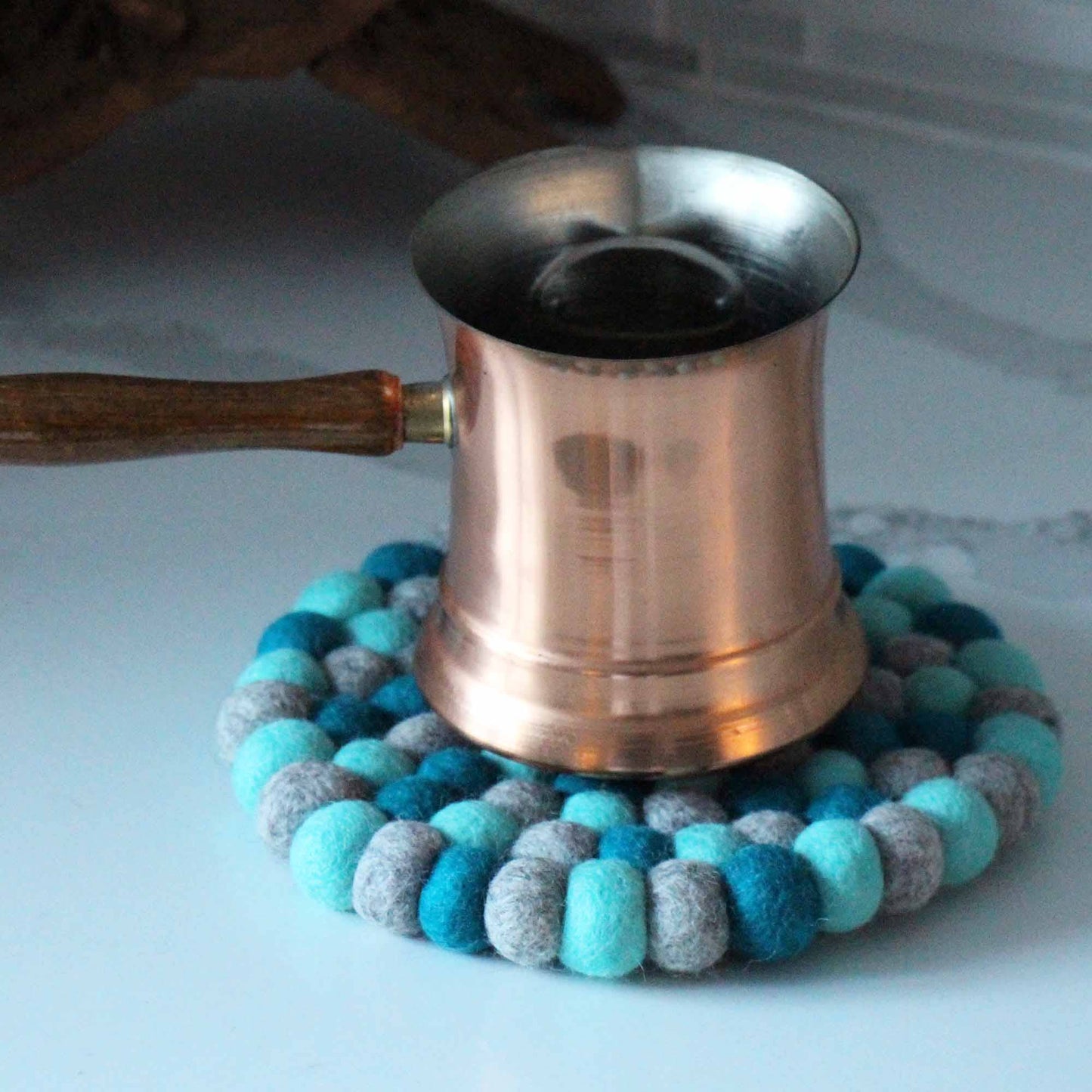 Chakra Blue Felt Ball Trivet