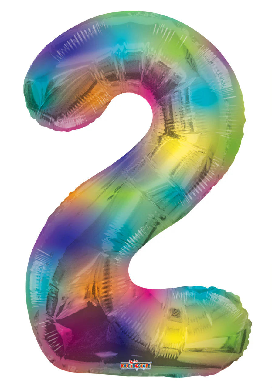 Rainbow colored number 2 foil balloon