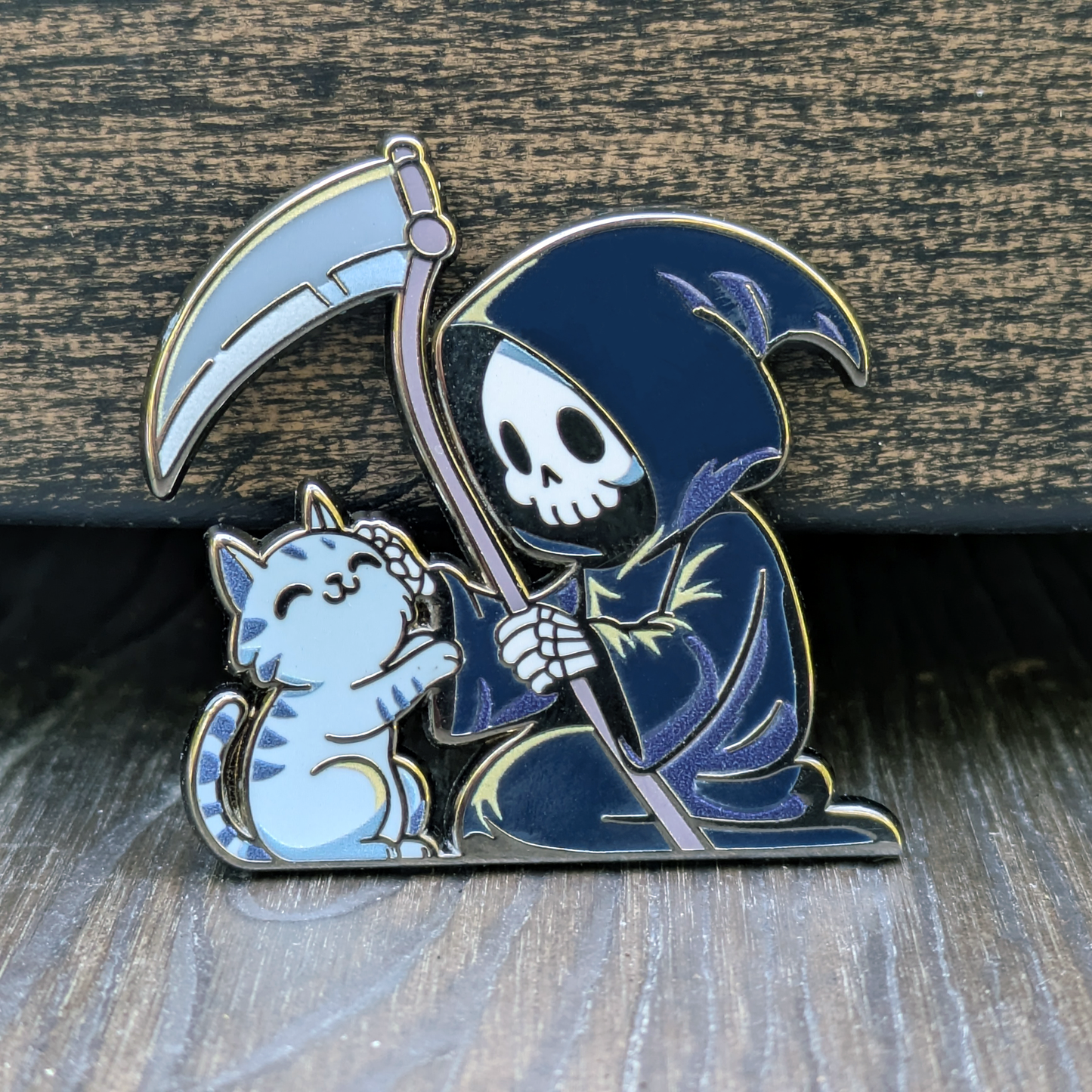 Grim Reaper Petting Cat Enamel Pin