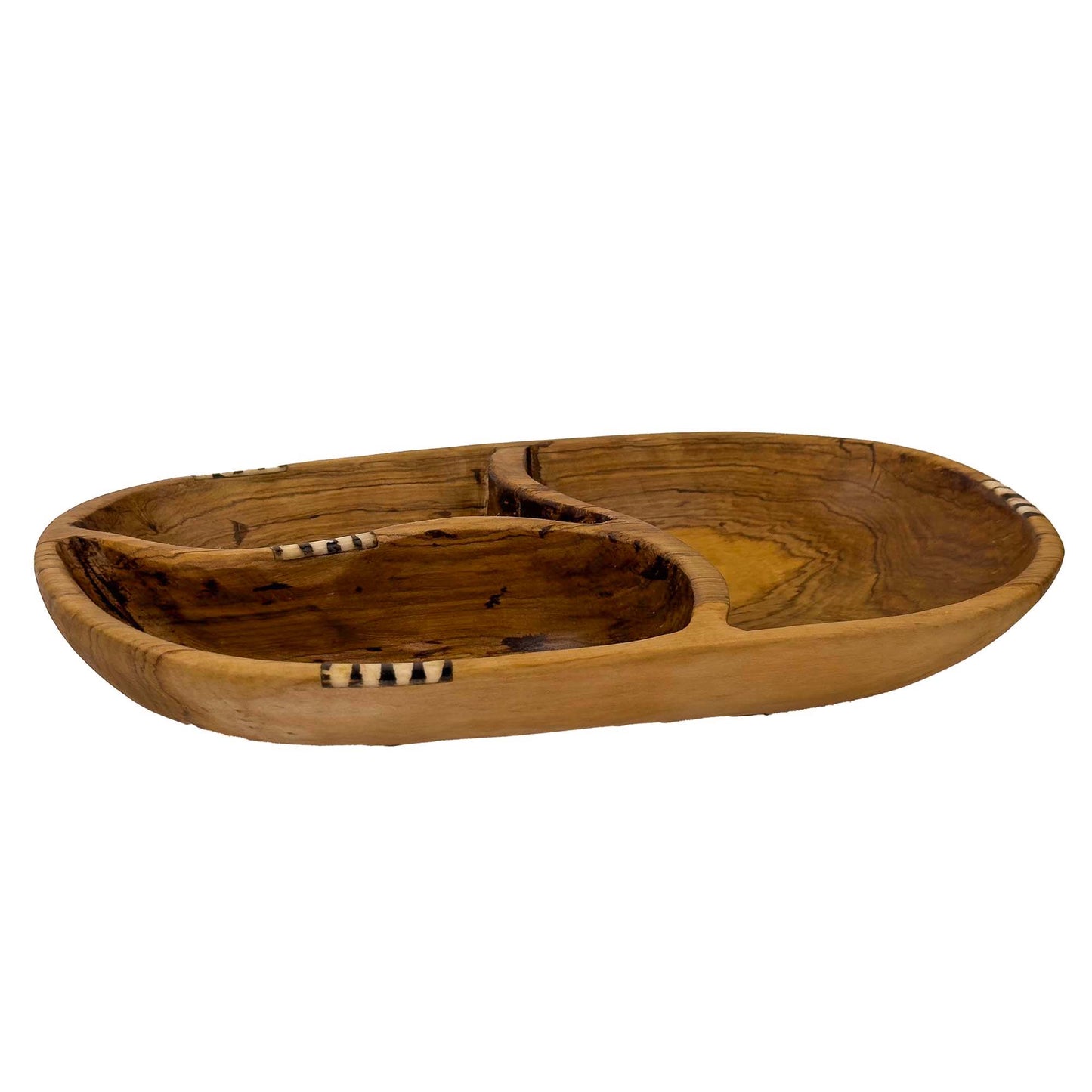 Tri-Section Olive Wood Serving Platter - Batik bone Accent