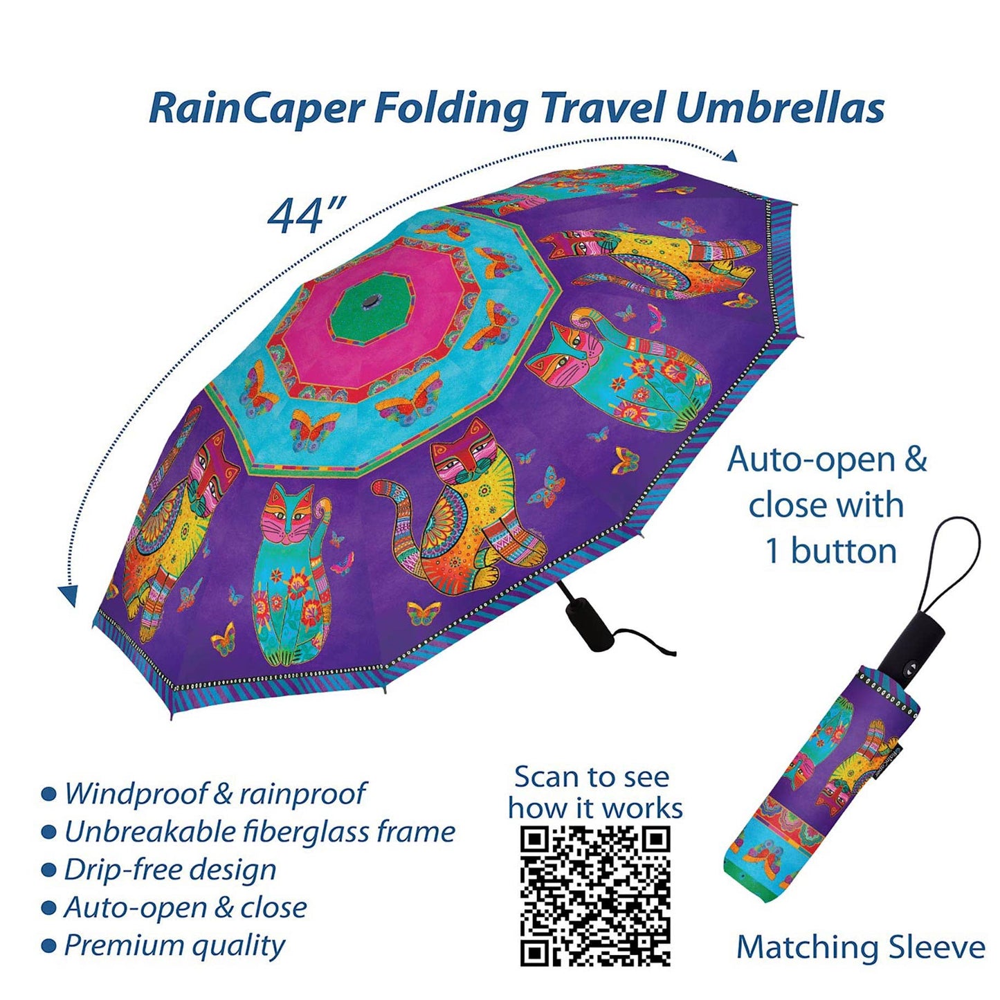 Travel Umbrella - Laurel Burch "Cats & Butterflies"
