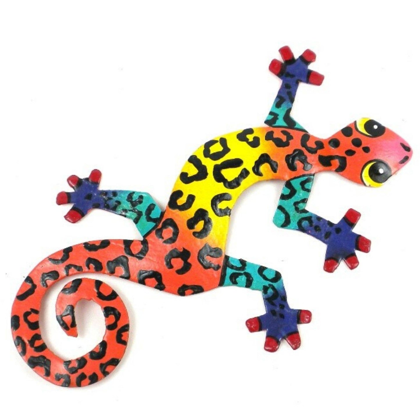 Painted Metal Drum Art Gecko Wall Hanging