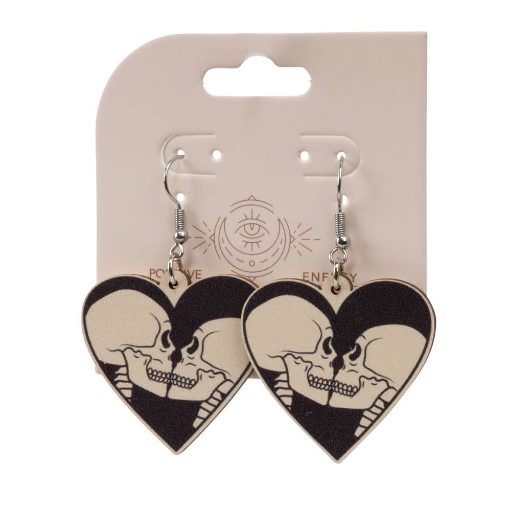 Skull Heart Wooden Earrings