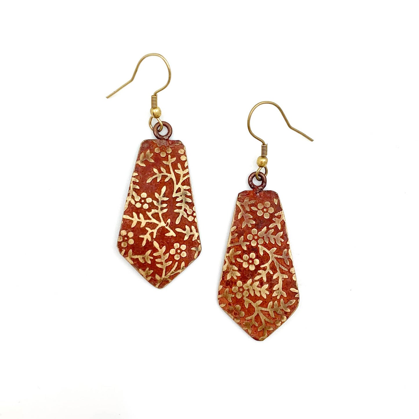Floral Vines Brass Patina Earrings