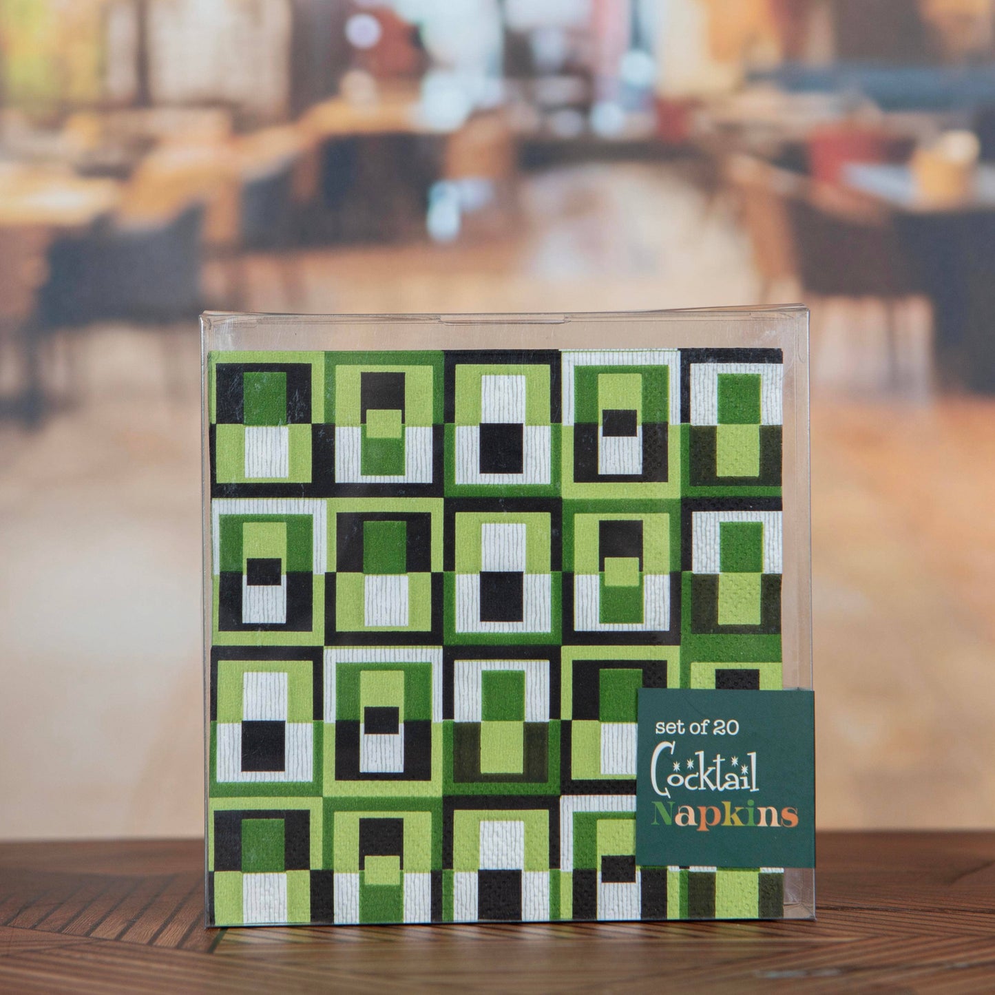 Geometric Square in Rectangle Green Cocktail Napkin