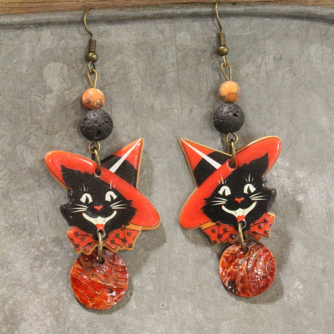 Witch's Hat Black Cat Earrings
