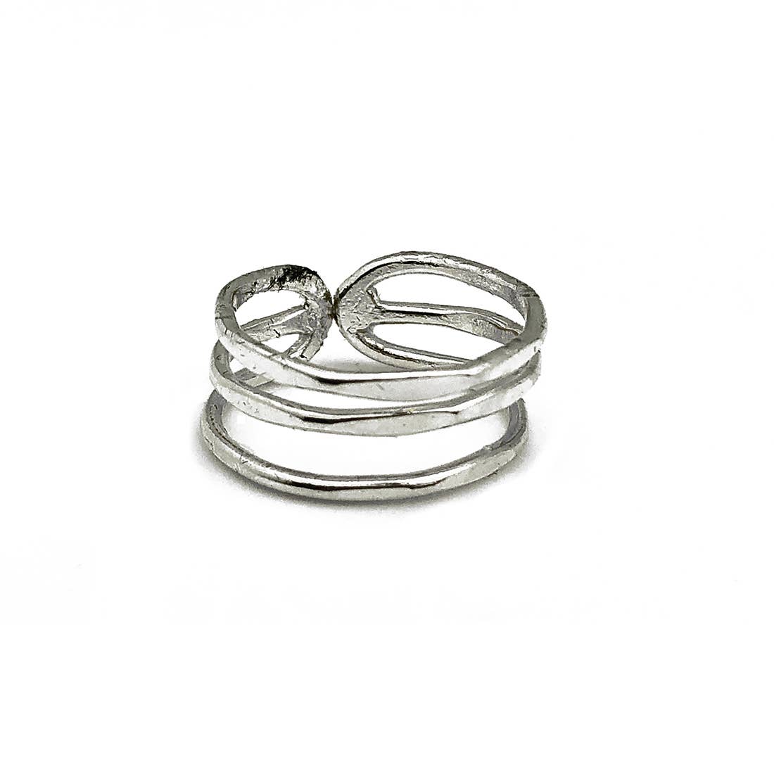 Three Textured Bands Adjustable Ring