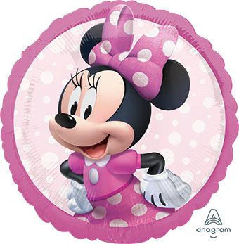 Minnie Mouse in pink foil balloon on a white background