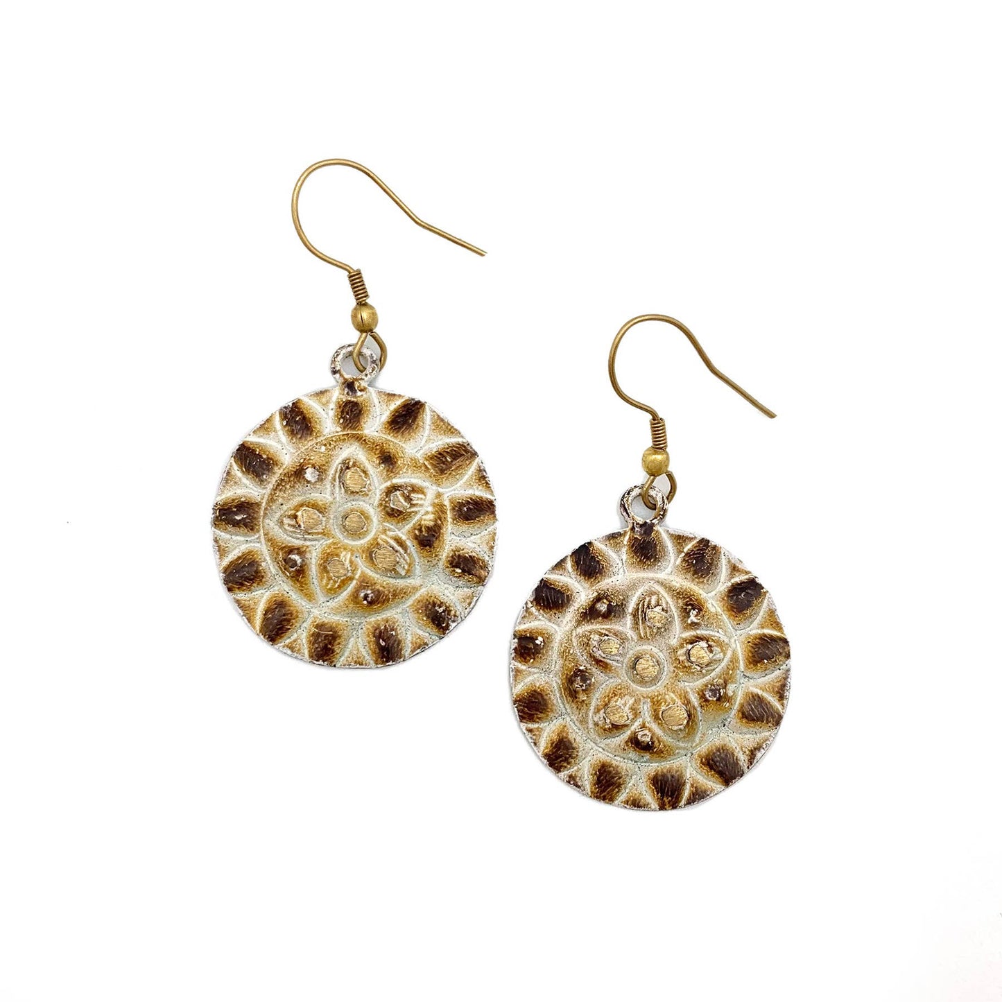 Flower Circles Brass Patina Earrings