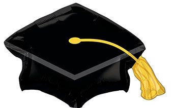 Black graduation cap with a yellow tassel on a white background