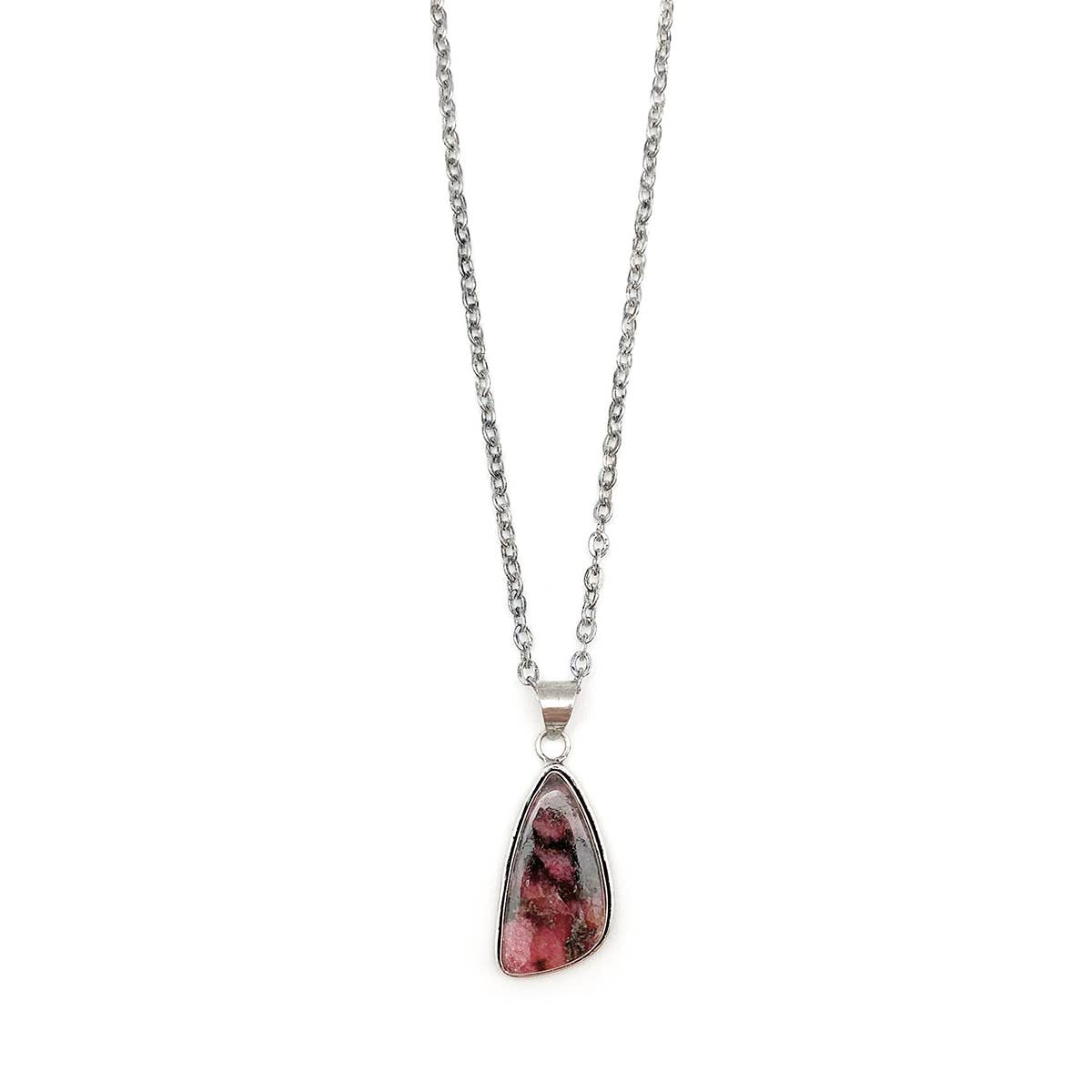 Rhodonite Semiprecious Large Stone Necklace