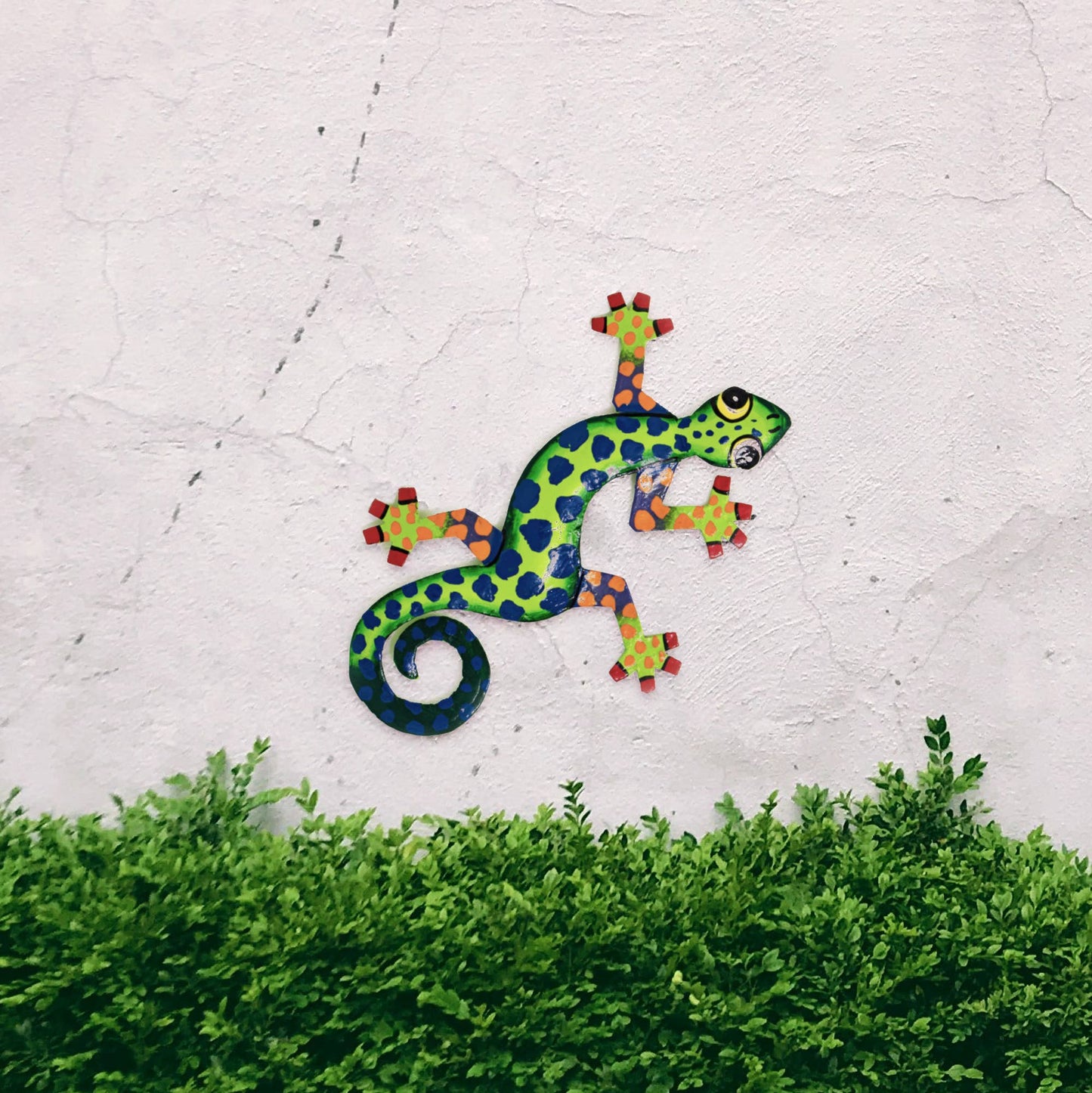 Painted Metal Drum Art Gecko Wall Hanging