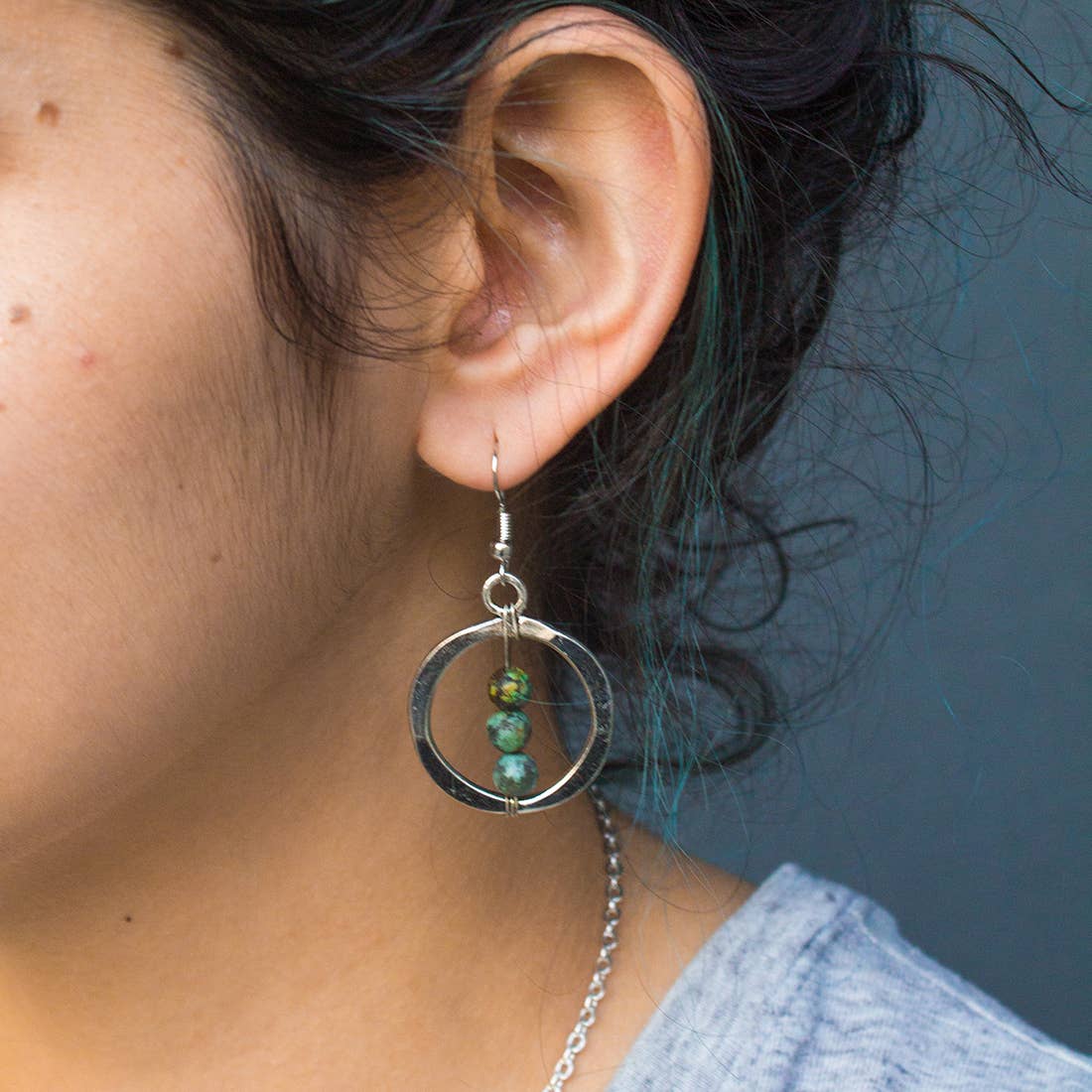 Banjara Earrings Antique Silver with Azurite Jasper