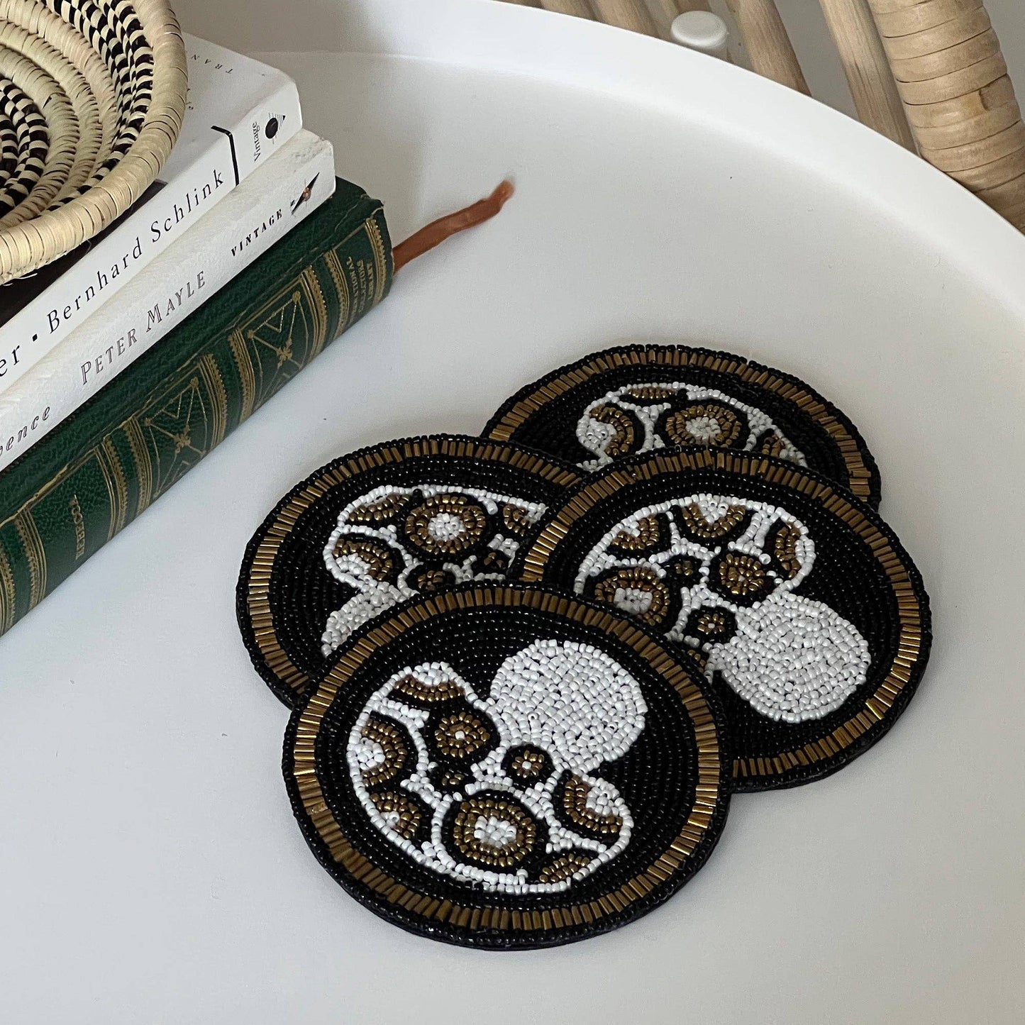 Black Mushroom Glass Beaded Coasters - Set of 4