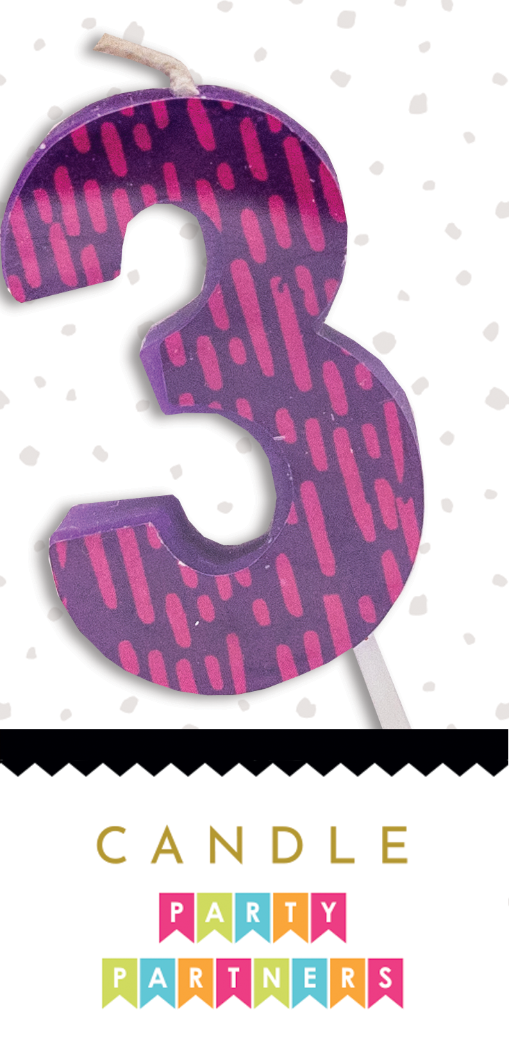 Number 3 Colorful Decal Candle