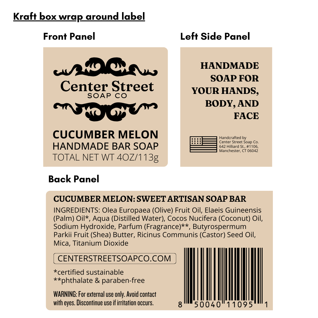 Cucumber Melon Vegan Handmade Soap Bar - 4oz