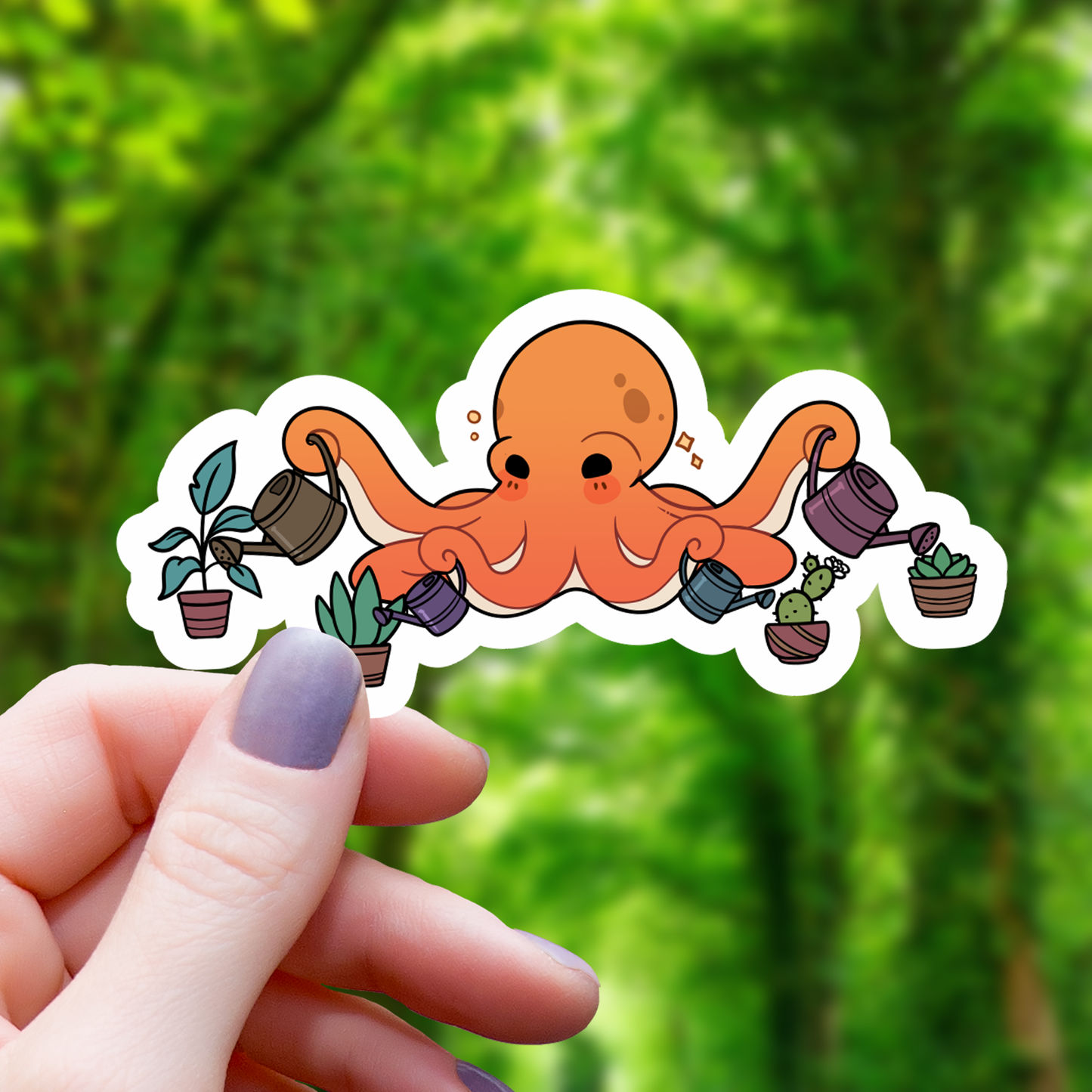Octopus Watering Houseplants Sticker