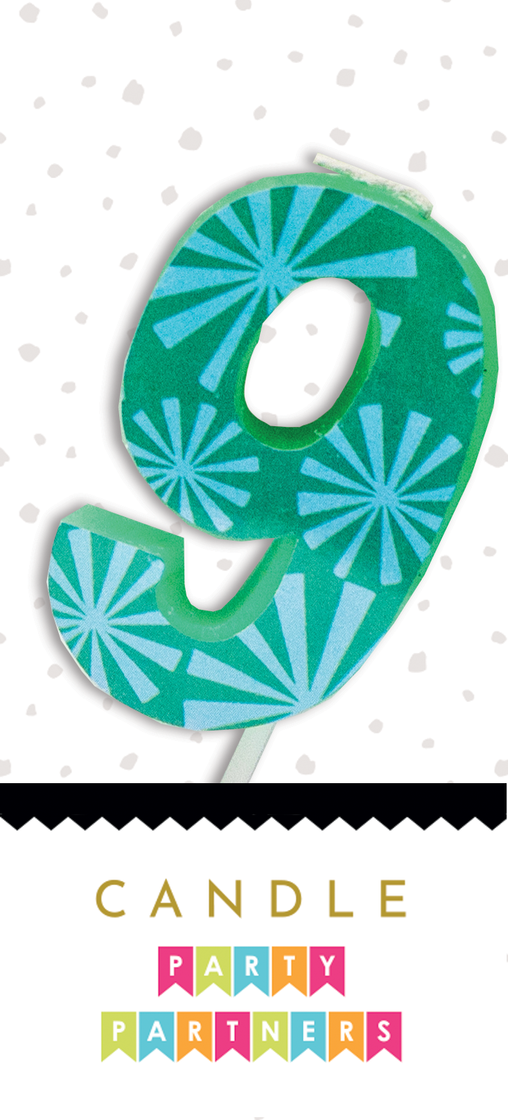 Number 9 Colorful Decal Candle