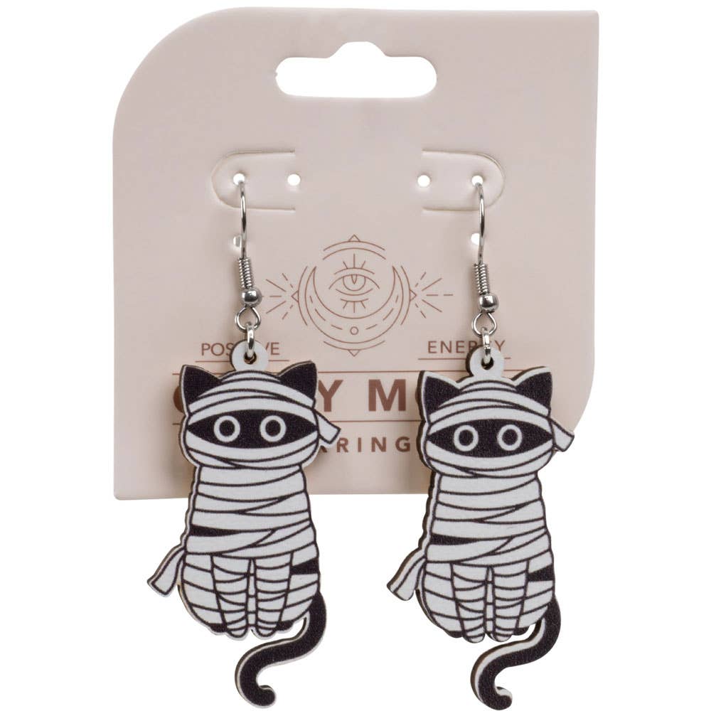 Mummy Cats Wooden Earrings