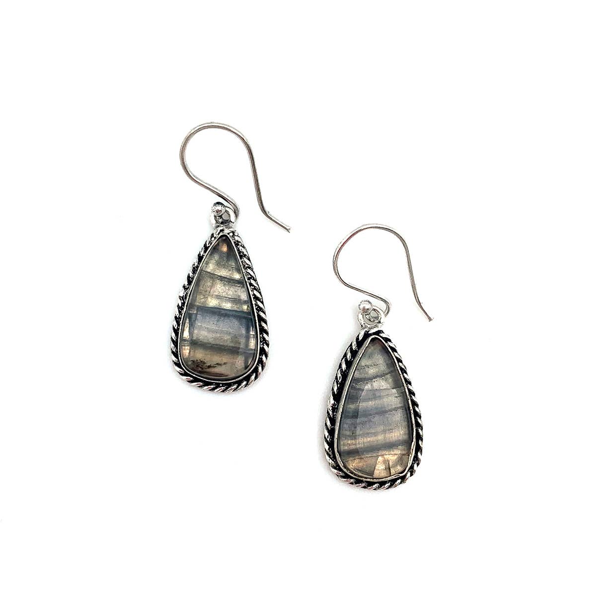 Labradorite Semiprecious Large Stone Earrings
