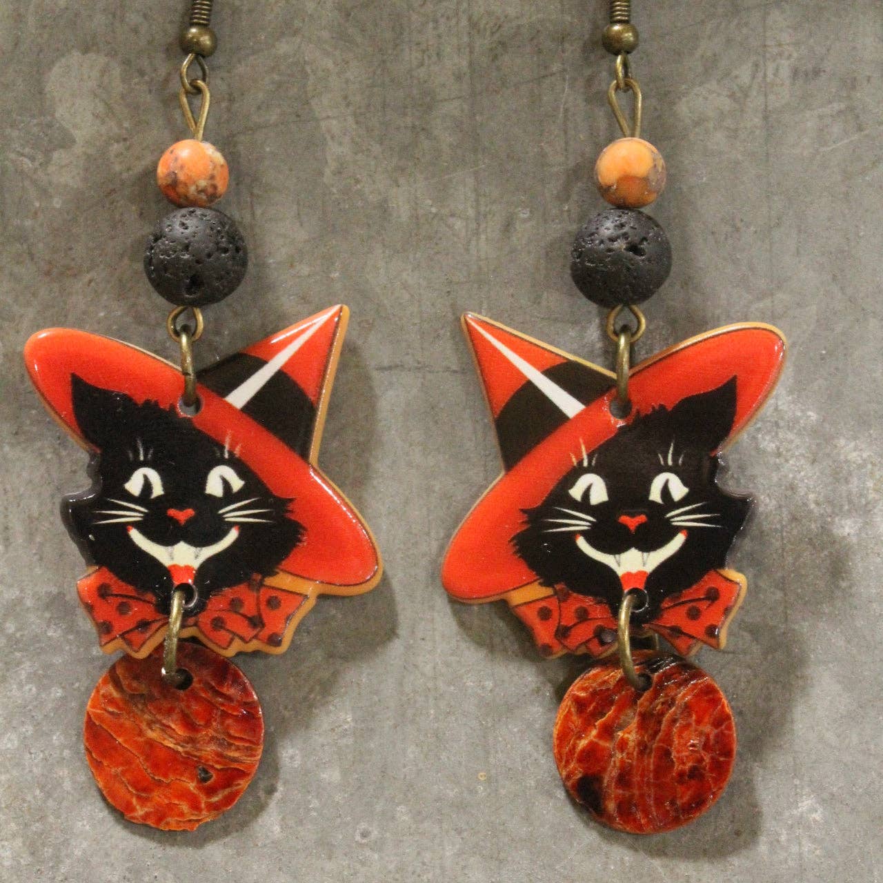 Witch's Hat Black Cat Earrings