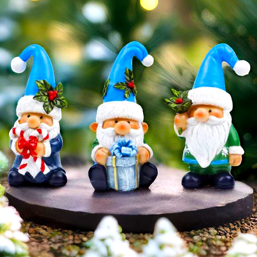 Festive Holiday Gnome Set of Three Miniature
