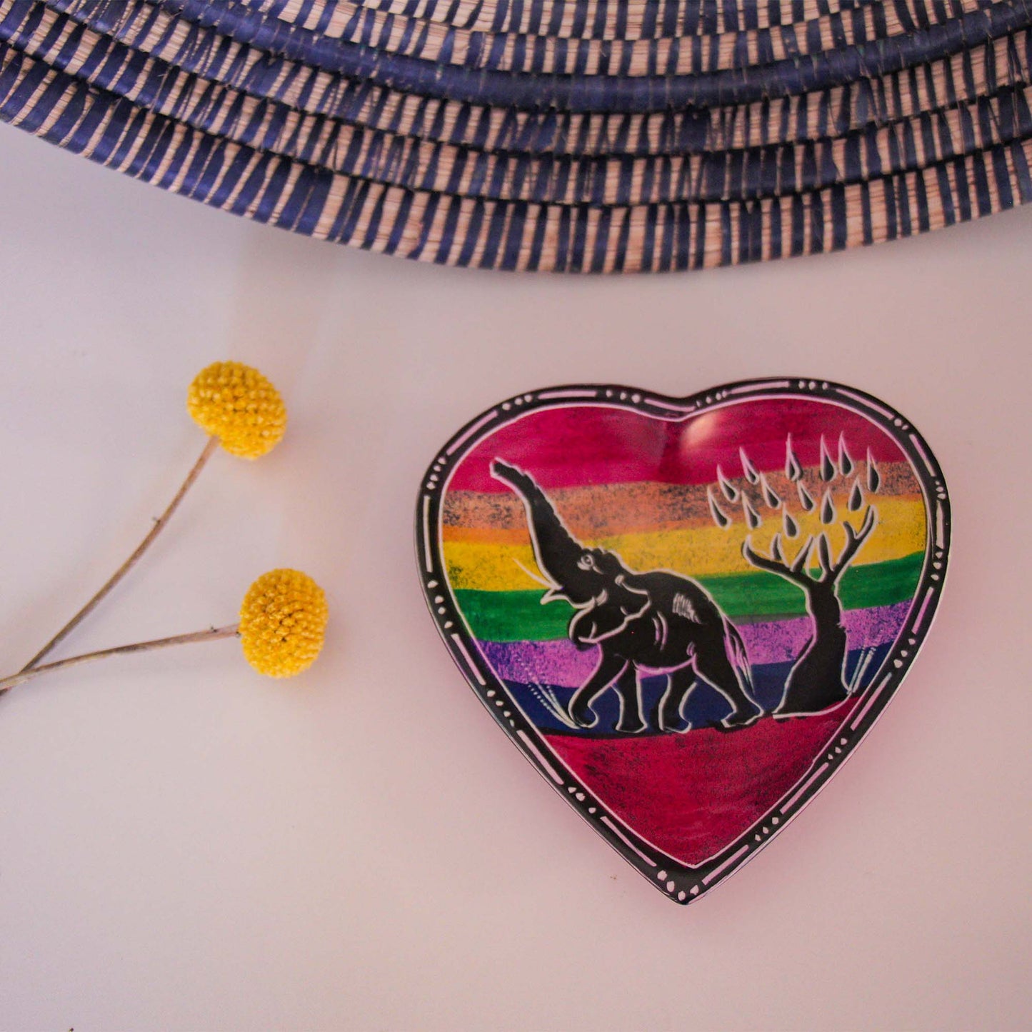 Soapstone Heart Trinket Bowl - Rainbow African Elep