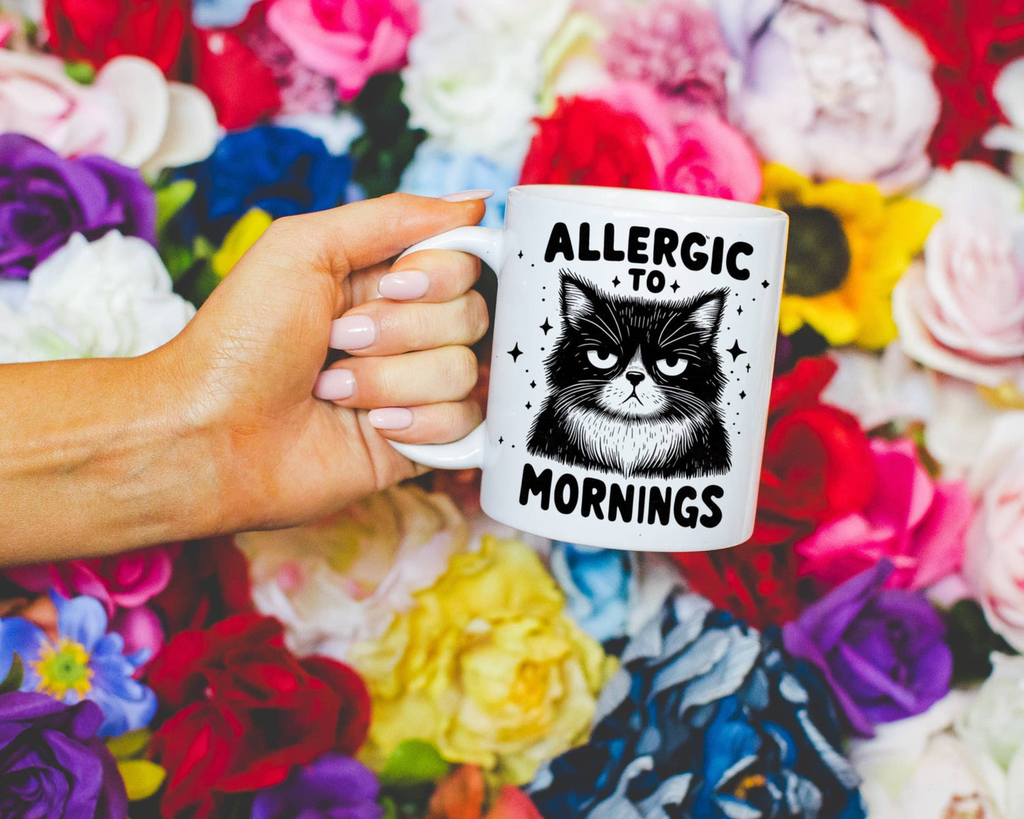 Allergic to Mornings Cat Mug: 15 oz