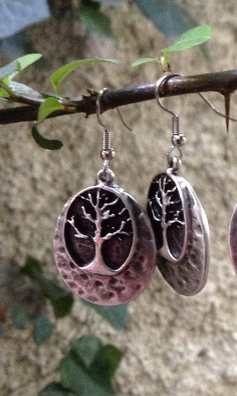 Tree of Life Hammered Drop Earrings