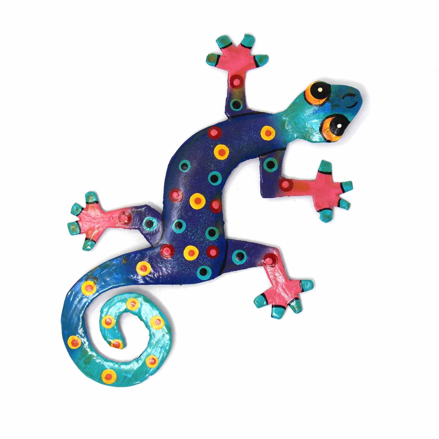 Painted Metal Drum Art Gecko Wall Hanging