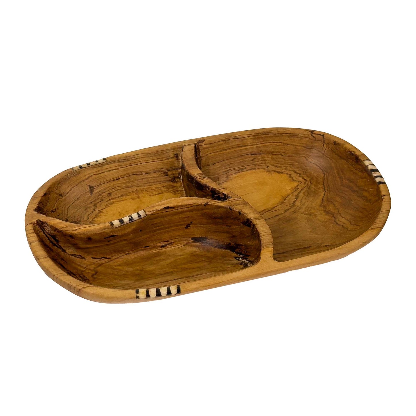 Tri-Section Olive Wood Serving Platter - Batik bone Accent