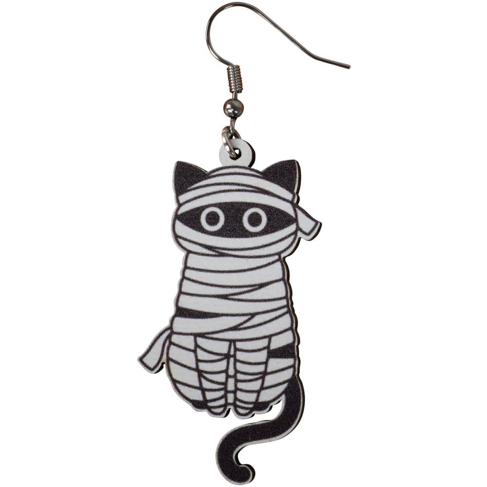 Mummy Cats Wooden Earrings