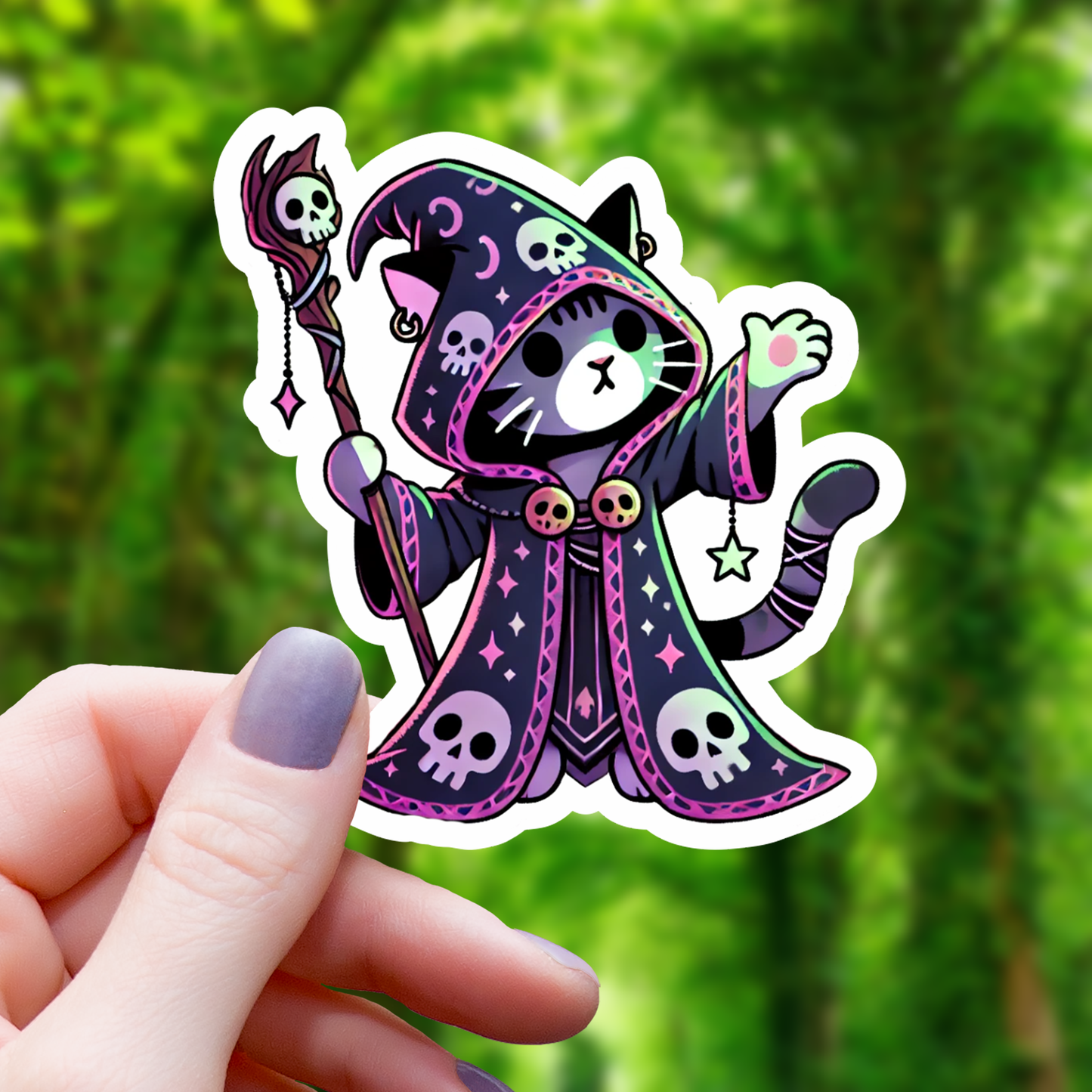 Pink Cat Necromancer Sticker