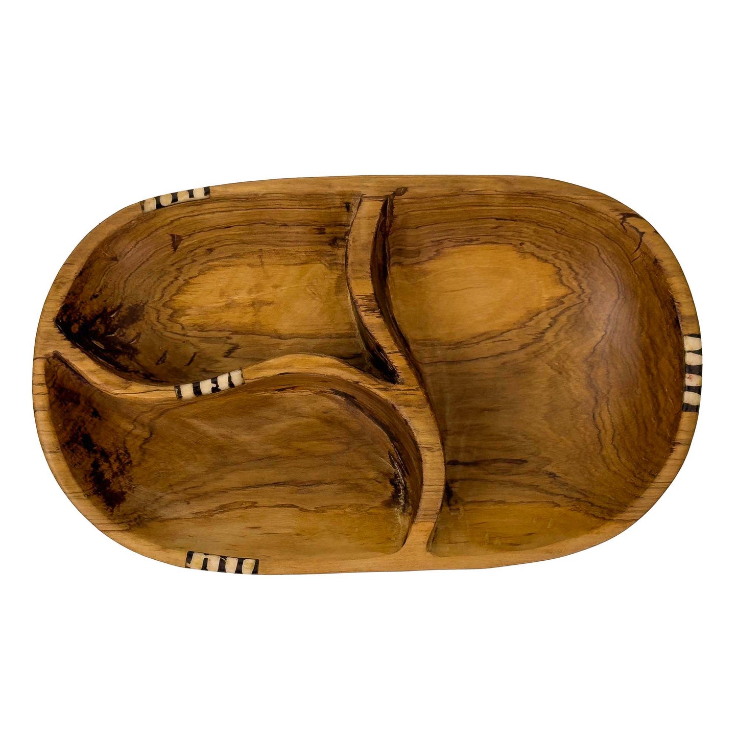Tri-Section Olive Wood Serving Platter - Batik bone Accent