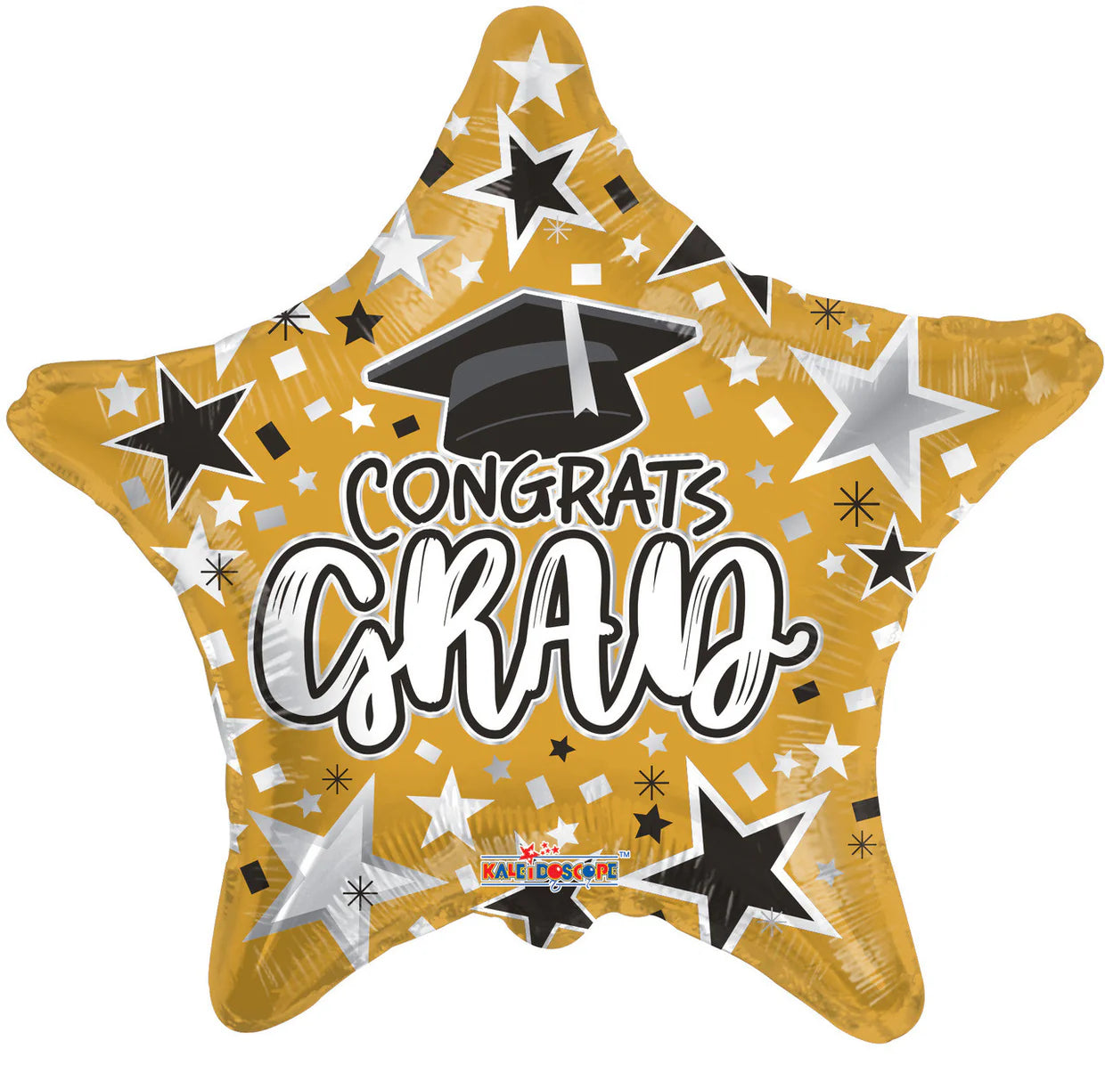 Star-shaped balloon with 'Congrats Grad' text and graduation cap design on a white background