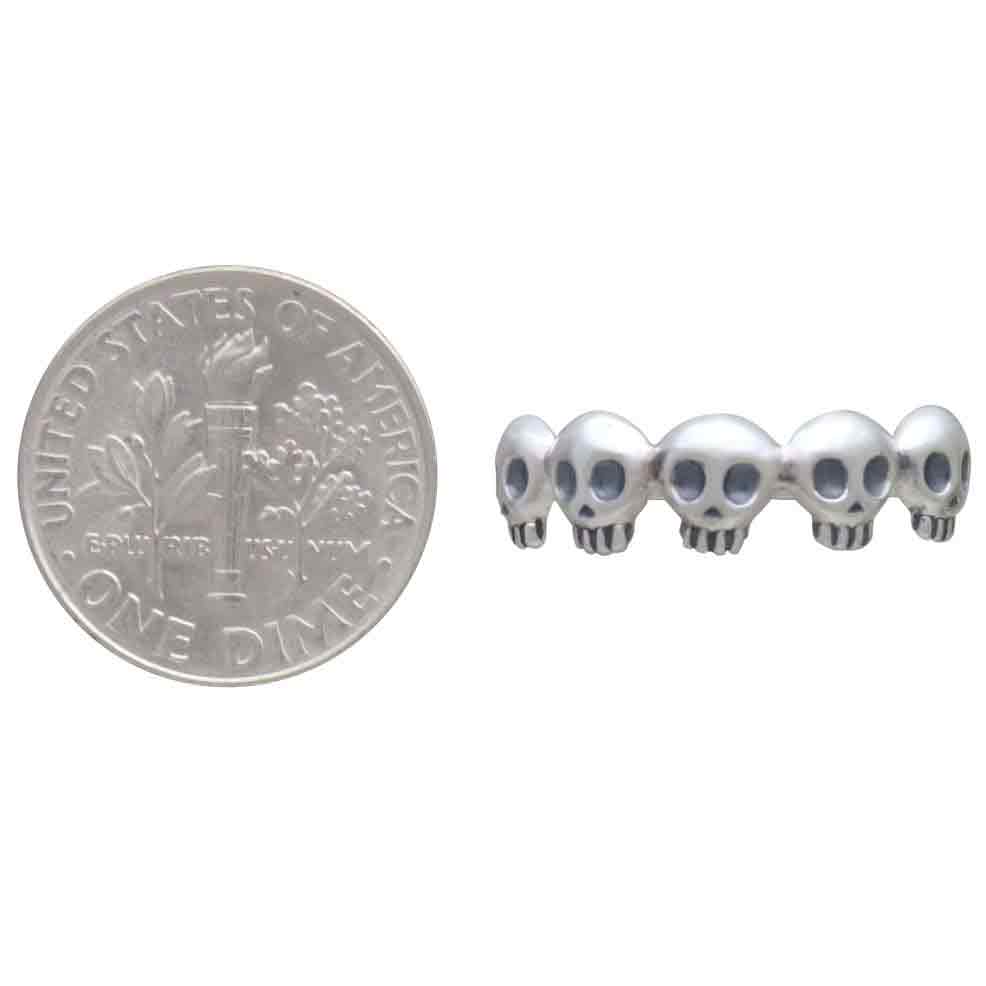 Sterling Silver Five Skull Ring: 6