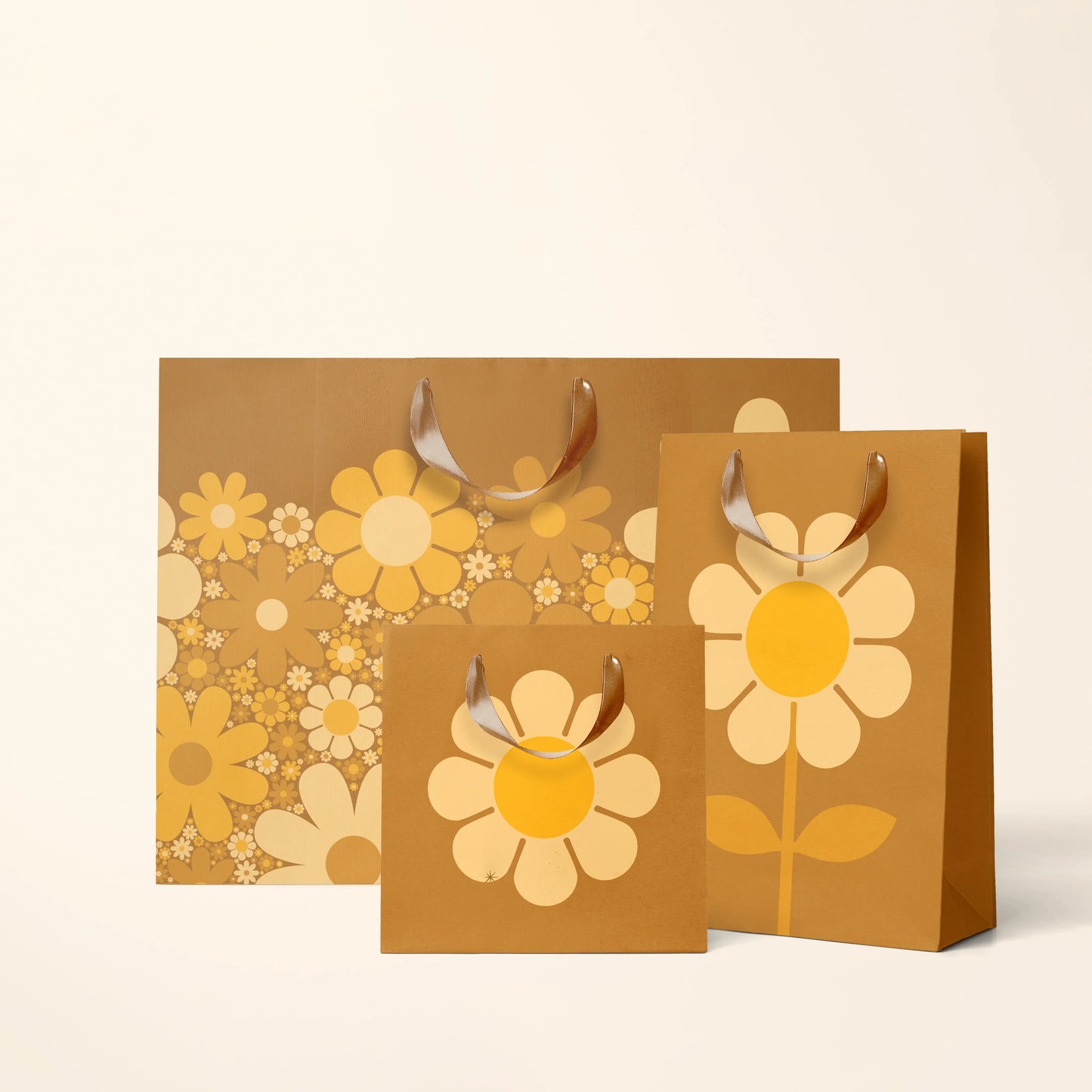 Retro Flower Gift Bag - Ochre: Small