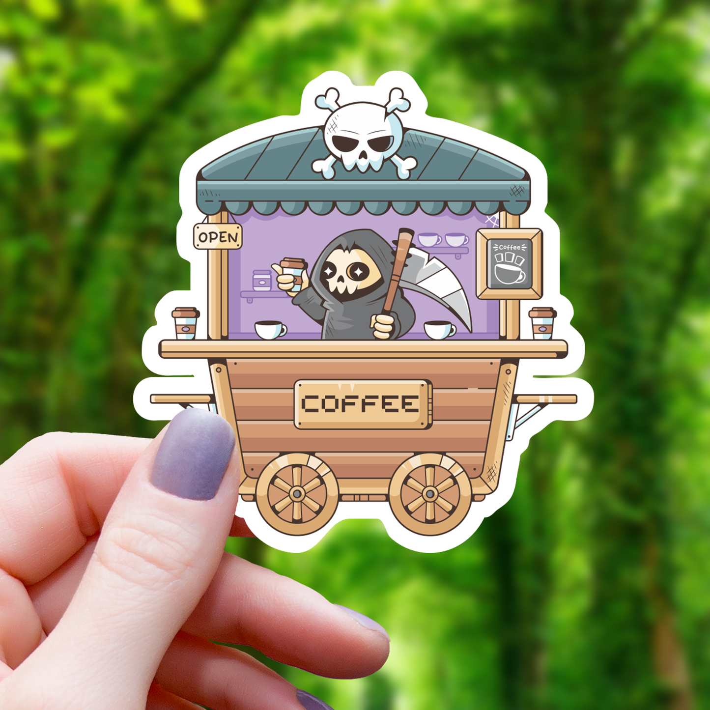 Grim Reaper Coffee Cart Sticker
