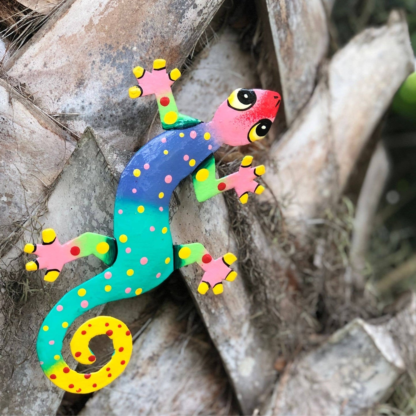 Painted Metal Drum Art Gecko Wall Hanging