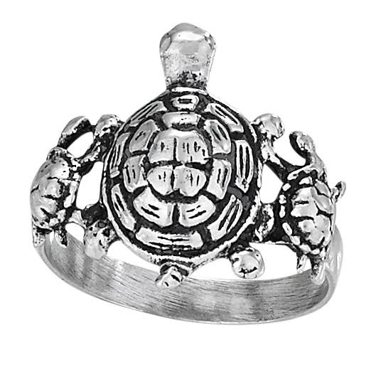 Silver turtles ring on a white background