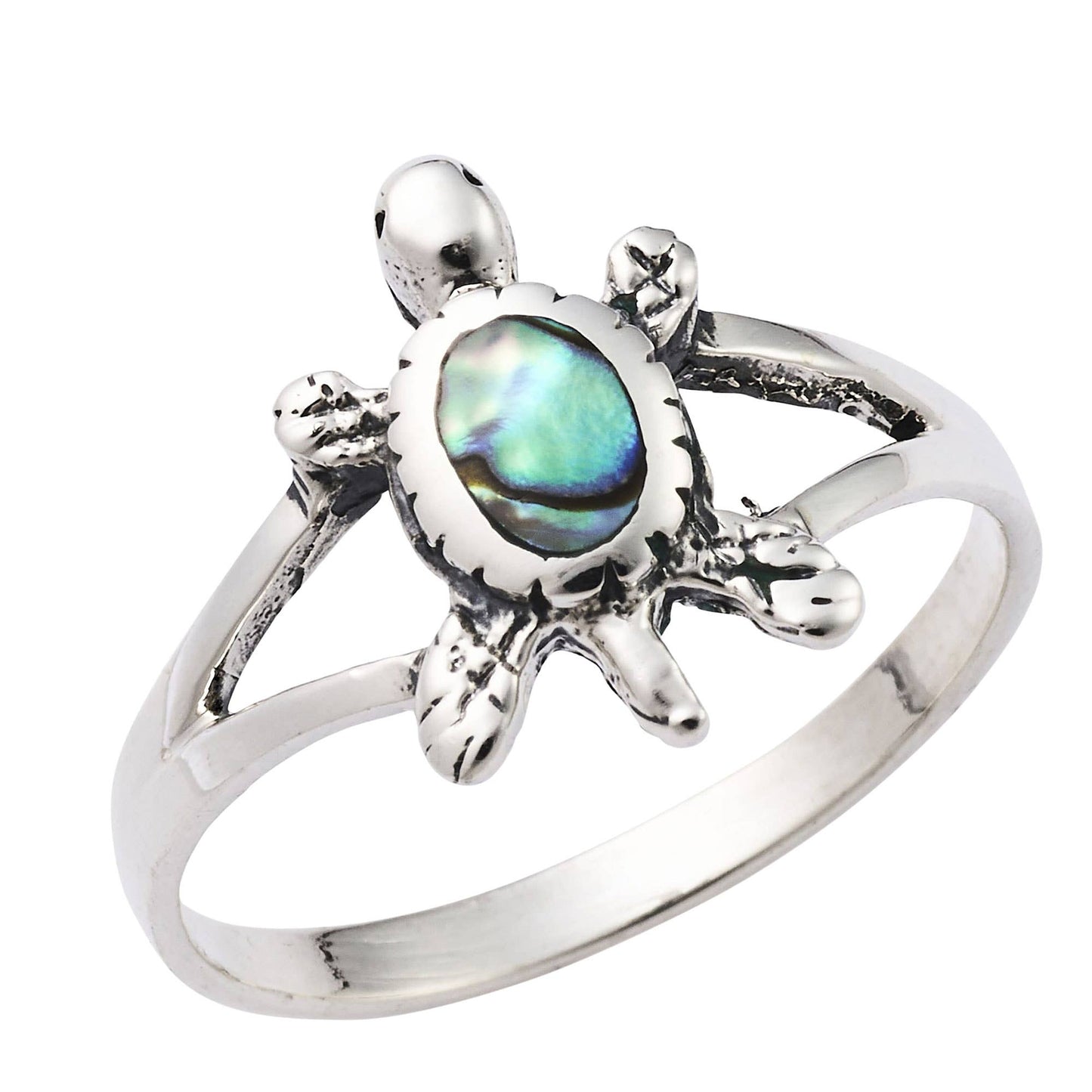Silver Turtle Ring with Abalone Shell
