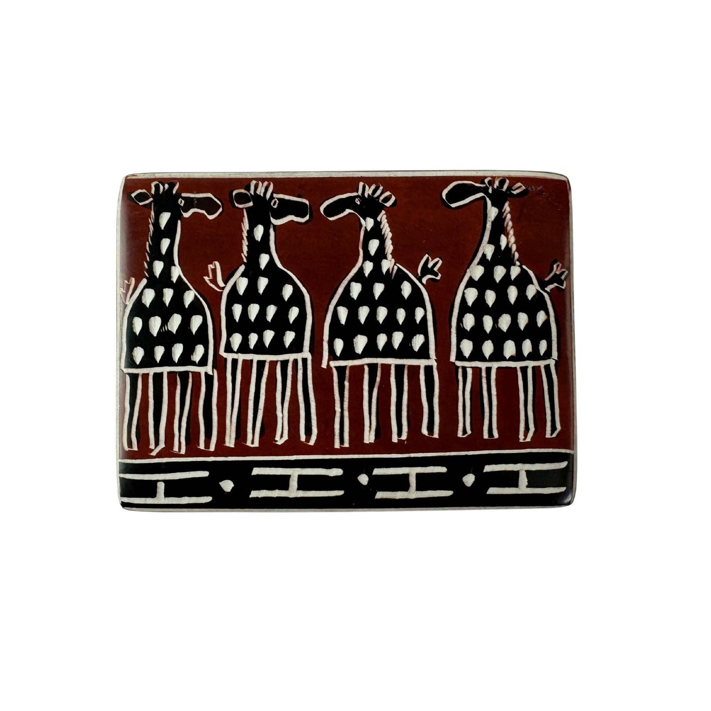 Soapstone Carved Box Brown Mudcloth Giraffes